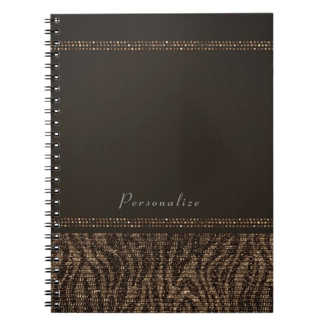 Zebra Sparkle Brown Gold Glam Chic Elegante Bling Notizblock (Vorderseite)