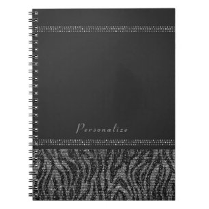 Zebra Sparkle Silver & Black Glam Elegantes Bling Notizblock