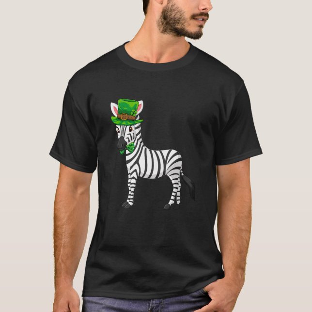 Zebra St Patrick's Day mit Leprechaun Hat Long T-Shirt (Vorderseite)