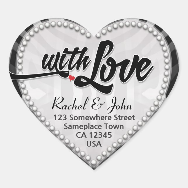 Zebra Stamm Schwarzes Silber mit Liebe Heftpfropfe Herz-Aufkleber (Vorderseite)