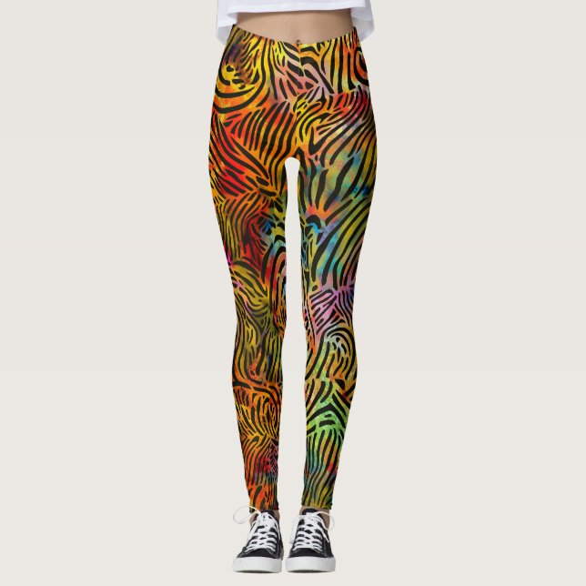 Zebra-Strapes in mehrfarbigen Farben Leggings (Vorderseite)