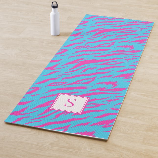 Zebra Streifen Blaues Lila Monogramm Personalisier Yogamatte (Beispiel)