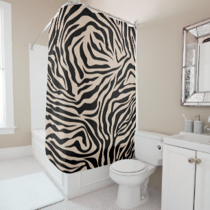 Zebra Streifen Creme Beige Schwarz Wild Animal Pri Duschvorhang