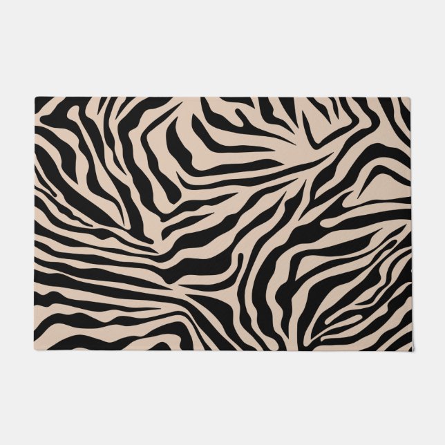 Zebra Streifen Creme Beige Schwarz Wild Animal Pri Fußmatte (Vorderseite)