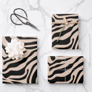 Zebra Streifen Creme Beige Schwarz Wild Animal Pri Geschenkpapier Set