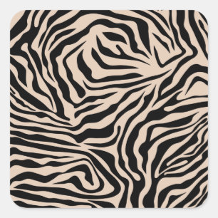 Zebra Streifen Creme Beige Schwarz Wild Animal Pri Quadratischer Aufkleber