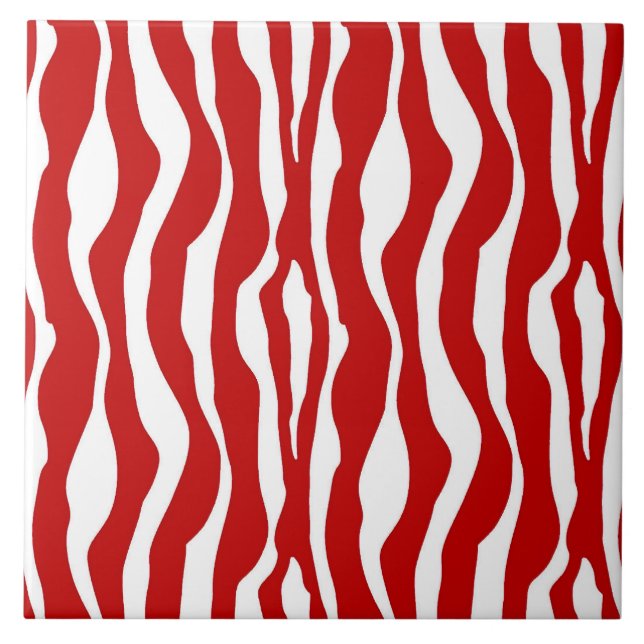 Zebra-Streifen - Deep Red und White Fliese (Vorderseite)