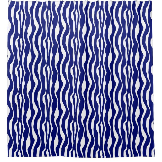 Zebra-Streifen - Dunkles Kobalt Blau und Weiß Duschvorhang (Vorderseite)