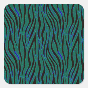 Zebra Streifen in Schwarz und Grün Safari Print Quadratischer Aufkleber