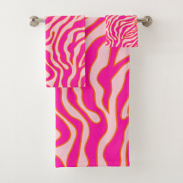 Zebra Streifen Rosa Orange Wild Animal Print Badhandtuch Set