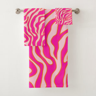 Zebra Streifen Rosa Orange Wild Animal Print Badhandtuch Set