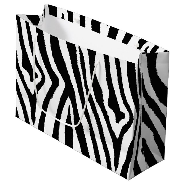 Zebra Streifen Schwarz/Weiß | Bold Safari Große Geschenktüte (Vorderseite Schrägansicht)