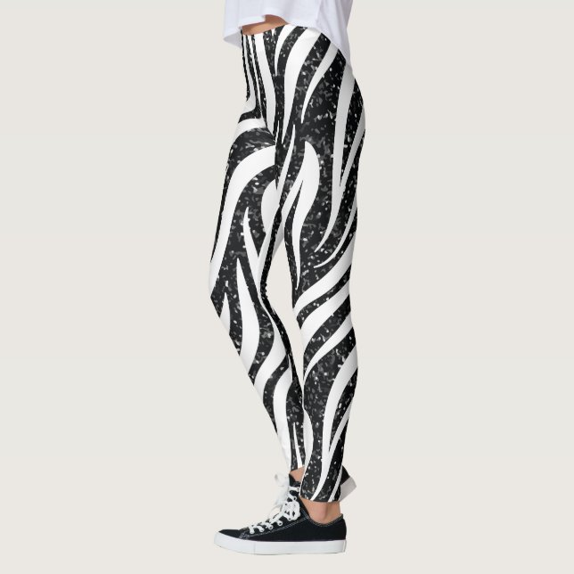 Zebra Streifen Schwarzer Glitzer Wildtiere drucken Leggings (Links)