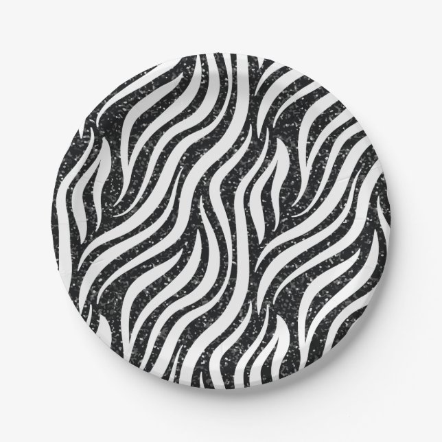 Zebra Streifen Schwarzer Glitzer Wildtiere drucken Pappteller (Vorderseite)