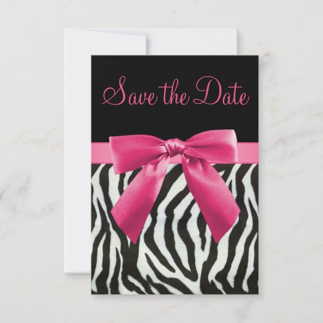 Zebra Streifen und rosa bedruckter Bow Save the Da Date (Vorderseite)
