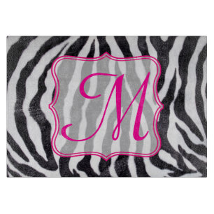 Zebra Strip Animal Monogram Glass Cutting Board Schneidebrett