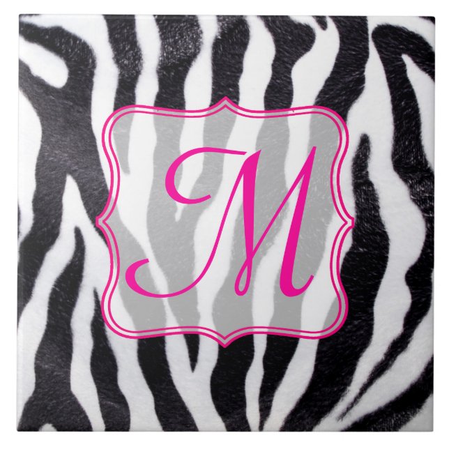 Zebra Strip Animal Print Monogram Display Tile Fliese (Vorderseite)