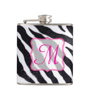 Zebra Strip Animal Print Monogram Whiskey Flask Flachmann