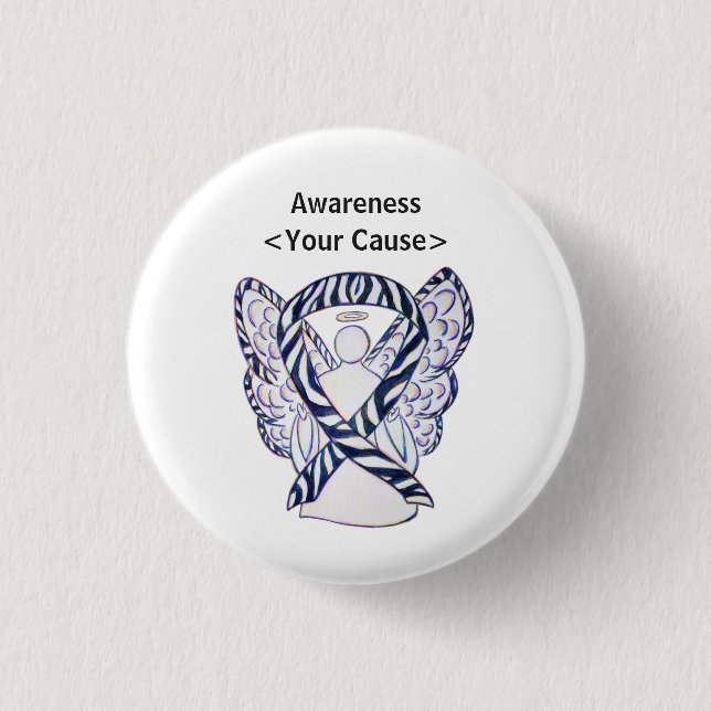 Zebra Strip Awareness Ribbon Angel Art Button (Vorderseite)