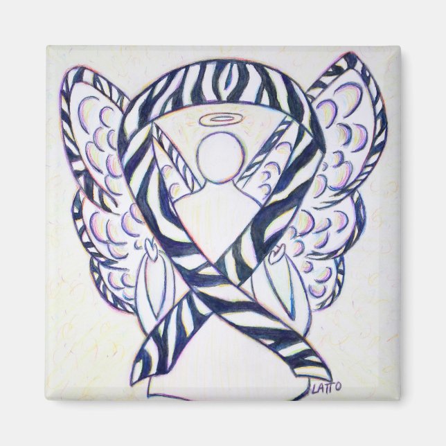 Zebra Strip Awareness Ribbon Angel Art Magnet (Vorne)