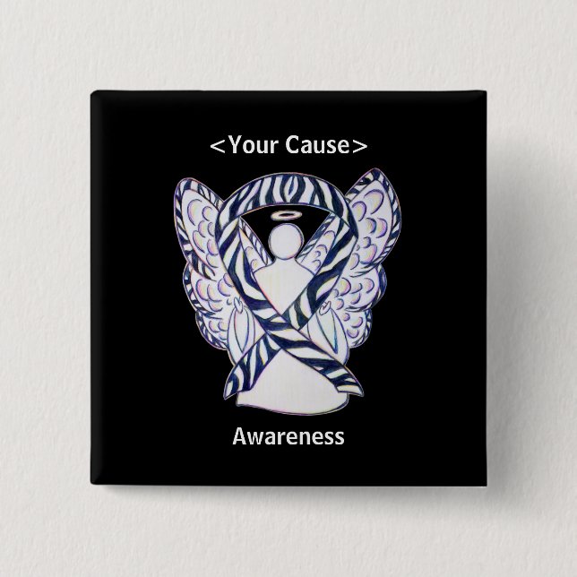 Zebra Strip Awareness Ribbon Angel Button Button (Vorderseite)