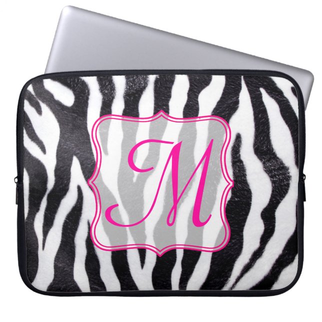 Zebra Stripe Animal Print Monogram 15" Laptop Case (Vorderseite)