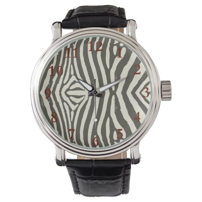 Zebra Stripe Animal Print Muster Armbanduhr (Vorderseite)