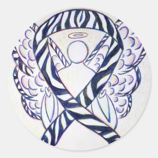 Zebra Stripe Awareness Ribbon Angel Art Sticker (Vorderseite)