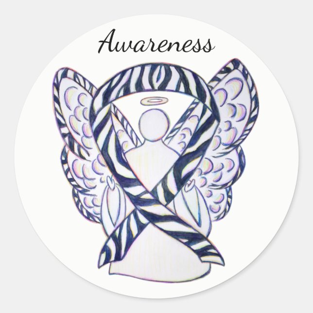 Zebra Stripe Awareness Ribbon Angel Sticker Decals (Vorderseite)