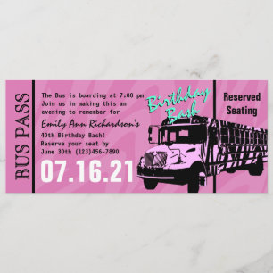 Zebra Stripe Bus Pass Geburtstagsparty Einladung