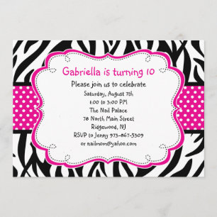 Zebra Stripe & Hot Pink Ribbon Kids Einladung