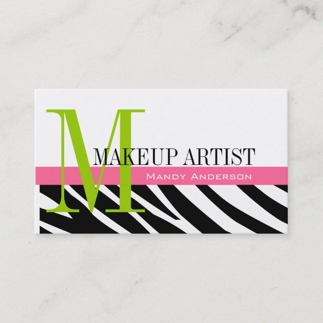 Zebra Stripe Muster Monogram Make Up Artist Visitenkarte (Vorderseite)