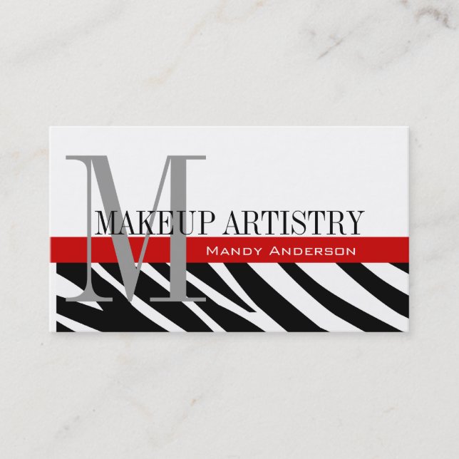 Zebra Stripe Muster Monogram Make Up Artist Visitenkarte (Vorderseite)