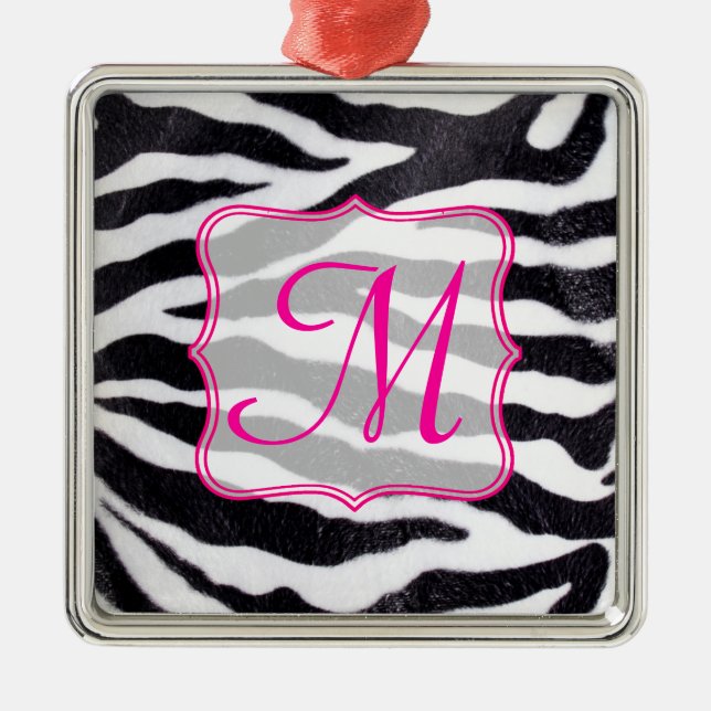 Zebra Stripe Tierpräparat Monogramm Erstverzierung Silbernes Ornament (Vorne)