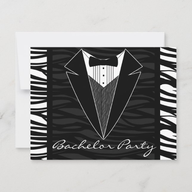 Zebra Stripe Tuxedo Bachelor Party Einladung (Vorderseite)
