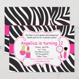 Zebra Striped Birthday Pamper Party Sleepover Einladung