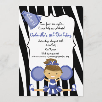 Zebra Striped blauer Cheerleader-Geburtstag laden Einladung