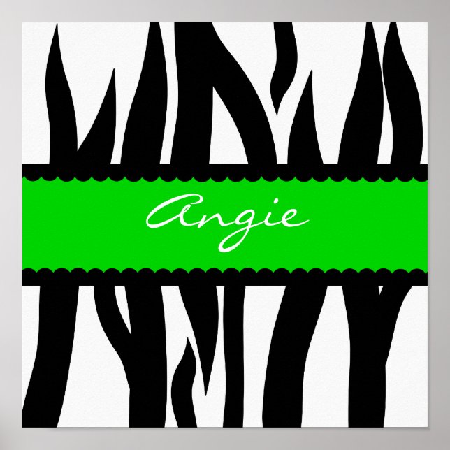 Zebra Striped Muster Personalisiert Name Poster (Vorne)