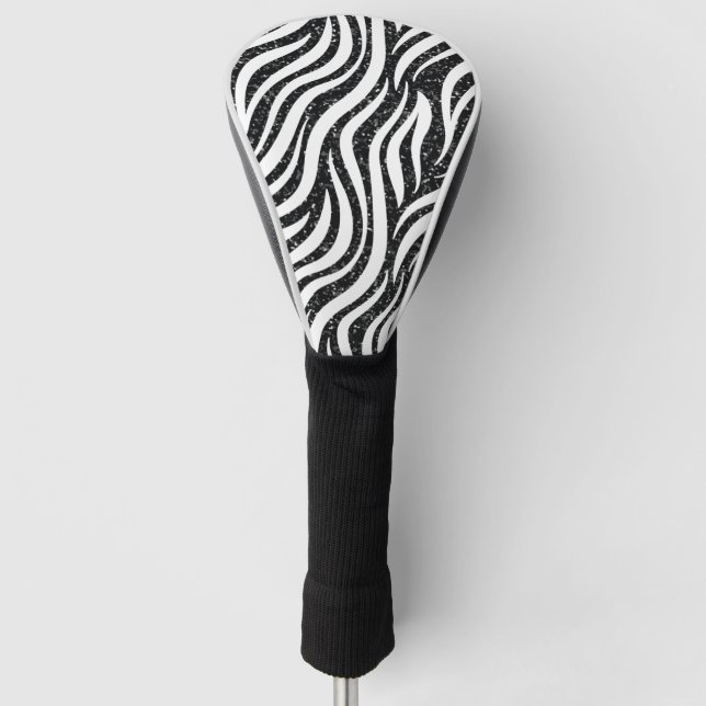 Zebra Stripes Black Glitzer Wilde Tiere Print Golf Headcover (Vorderseite)