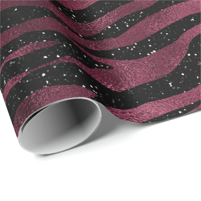 Zebra Stripes Black Marsala Glitzer Burgundy Glam Geschenkpapier (Rolleneckpunkt)