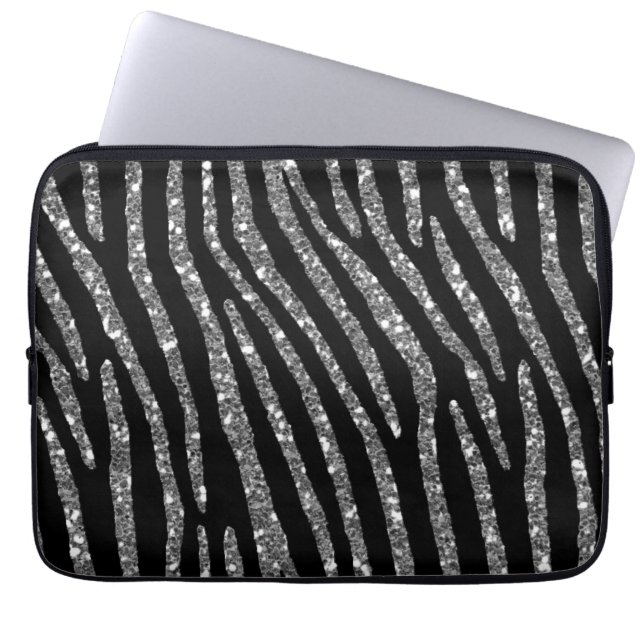 Zebra Stripes Eleganz auf schwarzem Dekor Laptopschutzhülle (Vorderseite)