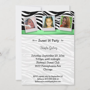 Zebra Stripes Green Ribbon Foto Party Einladung