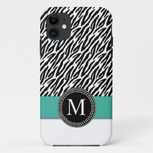 Zebra Stripes Monogramm-Türkis iPhone 5 Kasten 11 Hülle
