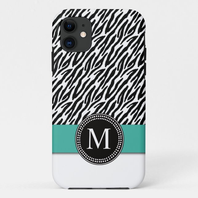 Zebra Stripes Monogramm-Türkis iPhone 5 Kasten Case-Mate iPhone Hülle (Rückseite)