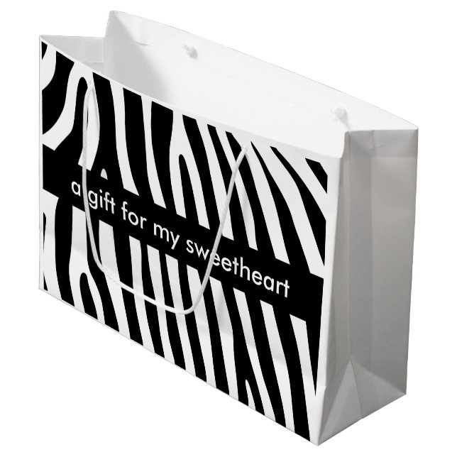Zebra stripes pattern black & white + your ideas große geschenktüte (Vorderseite Schrägansicht)