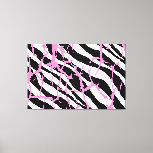 Zebra Stripes Pink Grunge Moderne Leinwand Kunst,  (Vorderseite)
