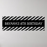 Zebra Stripes Print Custom Birthday Party Banner