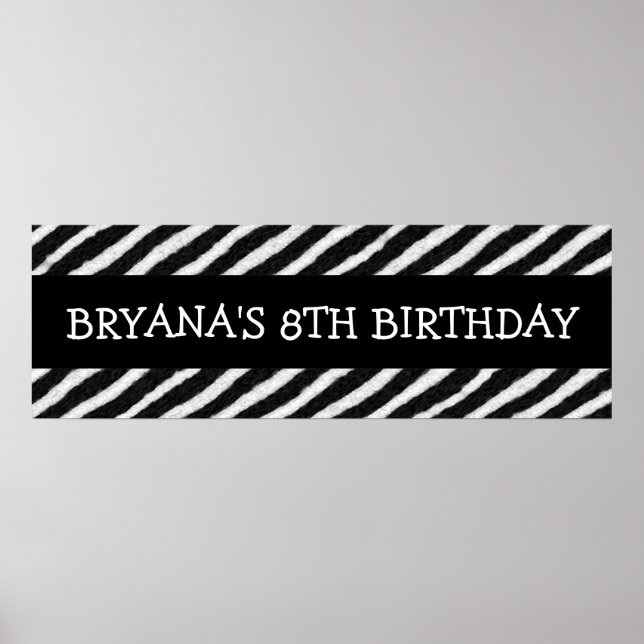 Zebra Stripes Print Custom Birthday Party Banner Poster (Vorne)