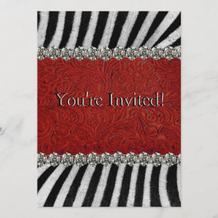 Zebra Stripes rotes ledernes Party der Einladung