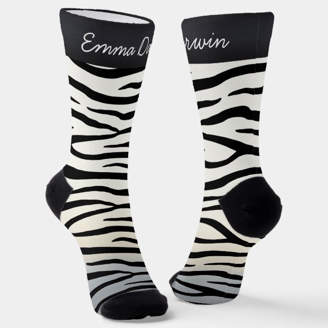 Zebra Stripes Wilder Personalisierte Name von Tier Socken (Gewinkelt)